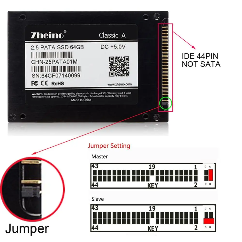 Твердотельный накопитель Zheino 2 5 дюйма IDE 64 ГБ SSD 44PIN 128 16 жесткий диск для