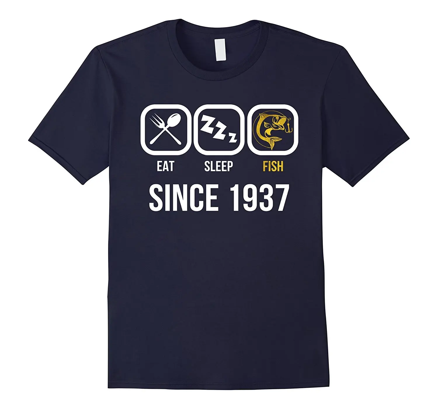 

Eat Sleep Fish Since 1937 T-Shirt 80th Birthday Gift Tee Short Sleeve Discount 100 % Cotton T Shirts Brand Style Short Sleeve