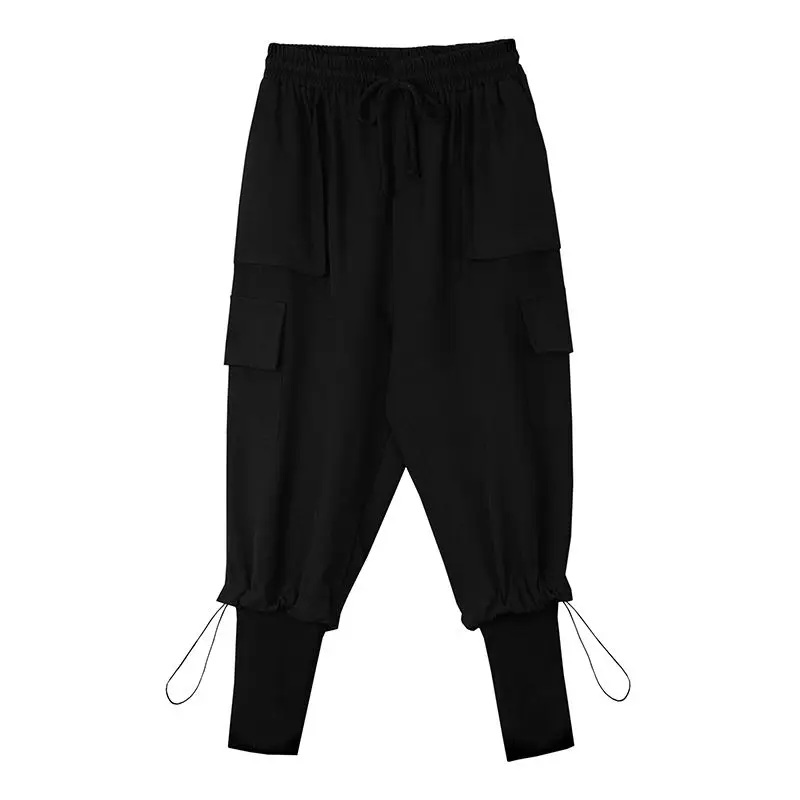 

IEFB 2021 Japanese Style Causal Pants For Men Personality Fashionable Black Elastic Waist Harem Pants Black Trousers 9Y6688