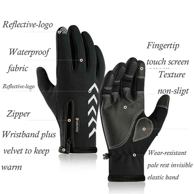 

S-XXL Outdoor Sport Driving Gloves Winter Mens Warm and Wind-proof Waterproof Gloves Non-Slip Touch Screen Ski Riding Gloves