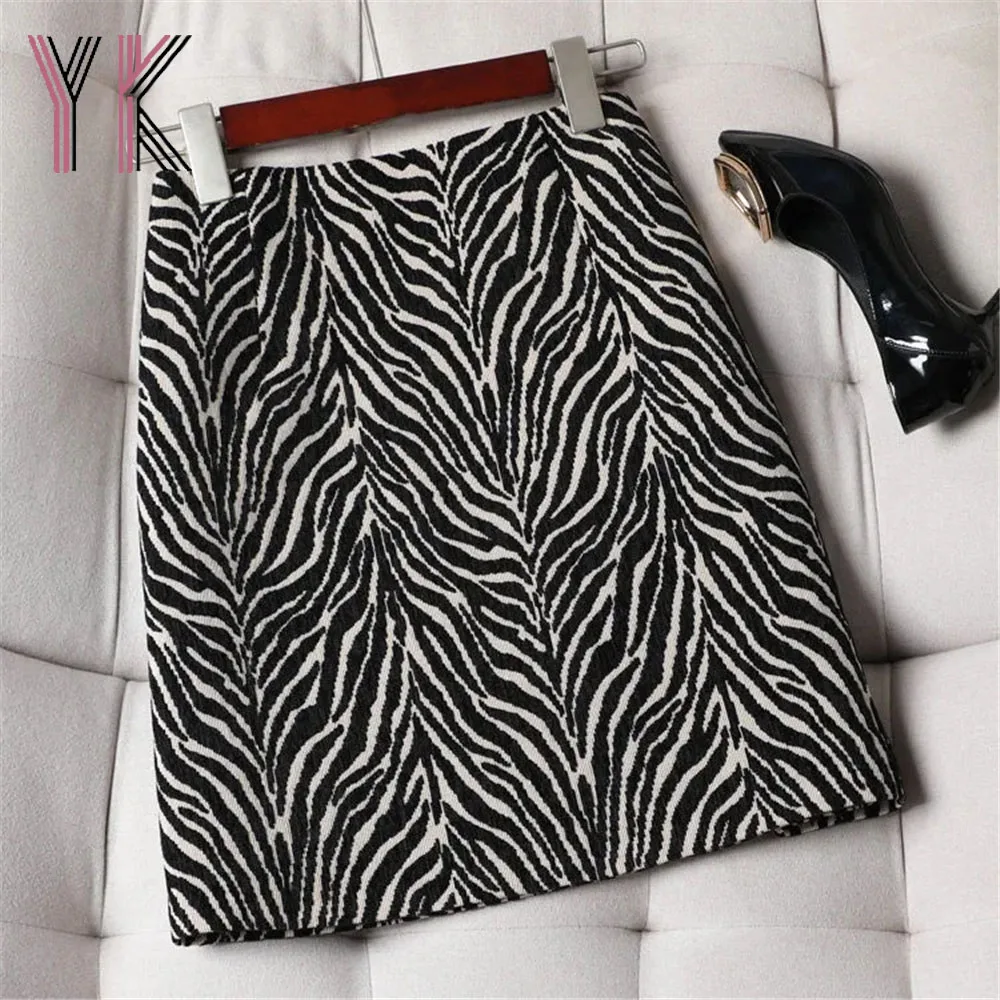 

Zebra Stripe Jacquard High Waist Mini Skirts Wool Blend Korean Fashion Harajuku Sukienka Vintage Autumn Winter Women Wrap Saia