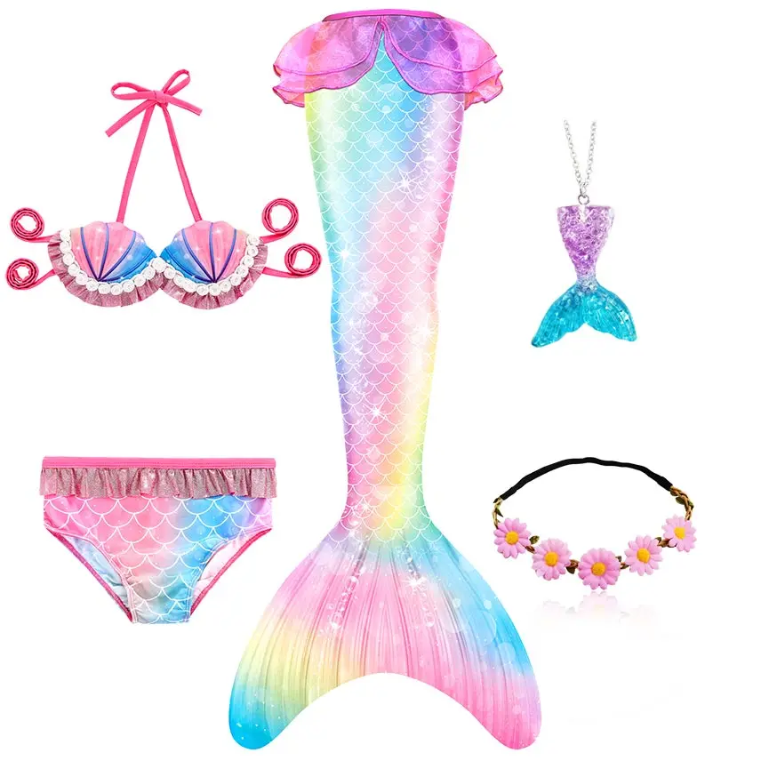 

5Pcs/Set Girls Mermaid Tail Swimsuit Children the Little Mermaid Costume Cosplay Beach Clothes Bathing Suit