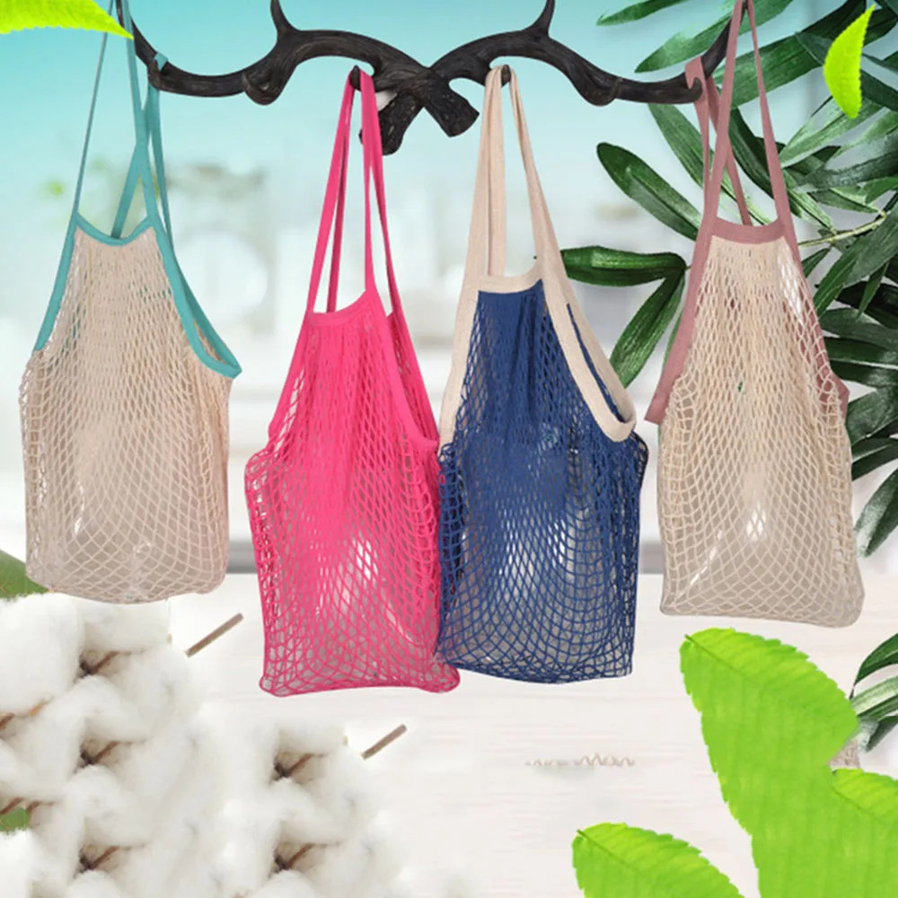 New Mesh Shopping Bag Reusable String Fruit Storage Handbag Totes Women Shopping Mesh Net Woven Bag Shop Grocery Cotton Bag