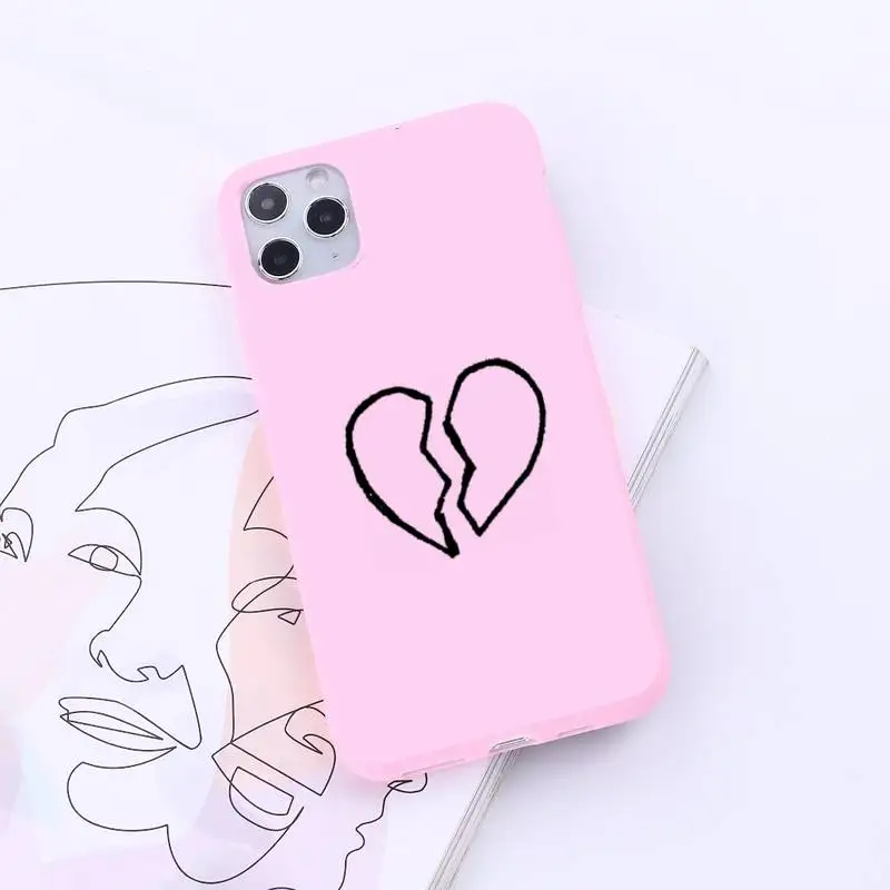 

Black cute Simple Lines Love Heart Phone Case Candy Color for iPhone 6 7 8 11 12 s mini pro X XS XR MAX Plus