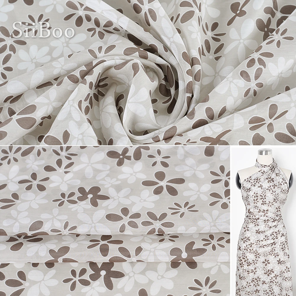 Хлопковая шелковая ткань Корейская с маленьким цветочным принтом зеленая синяя