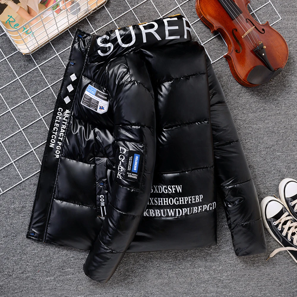 Autumn Winter Coat Men's Warm Parkas Streetwear Cotton Padded Coats Slim Male Jackets Print Windproof Coat Mens Clothing