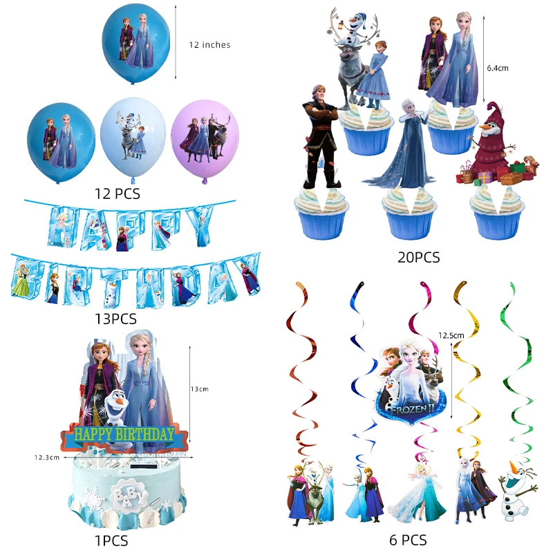 

Disney Frozen Theme Party Decorations Set Supplies Cartoon Baby Shower Disposable Tableware Frozen Cake Topper Balloons Banners