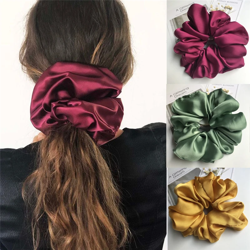 

Fashion Large Size Solid Color Satin Scrunchies Elastic Hairband For Women Girls Korean Style Soft Hair Accessories Headband