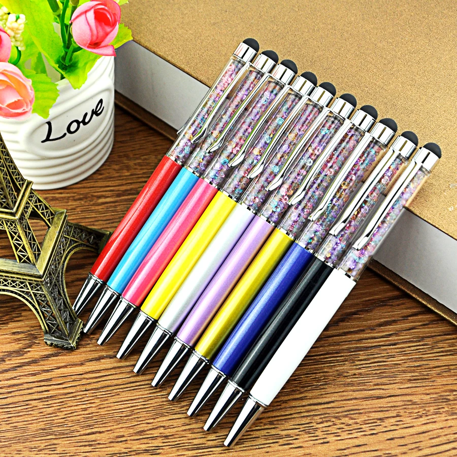 100 шт./лот 2 в 1 цветная металлическая шариковая ручка со стразами и кристаллами