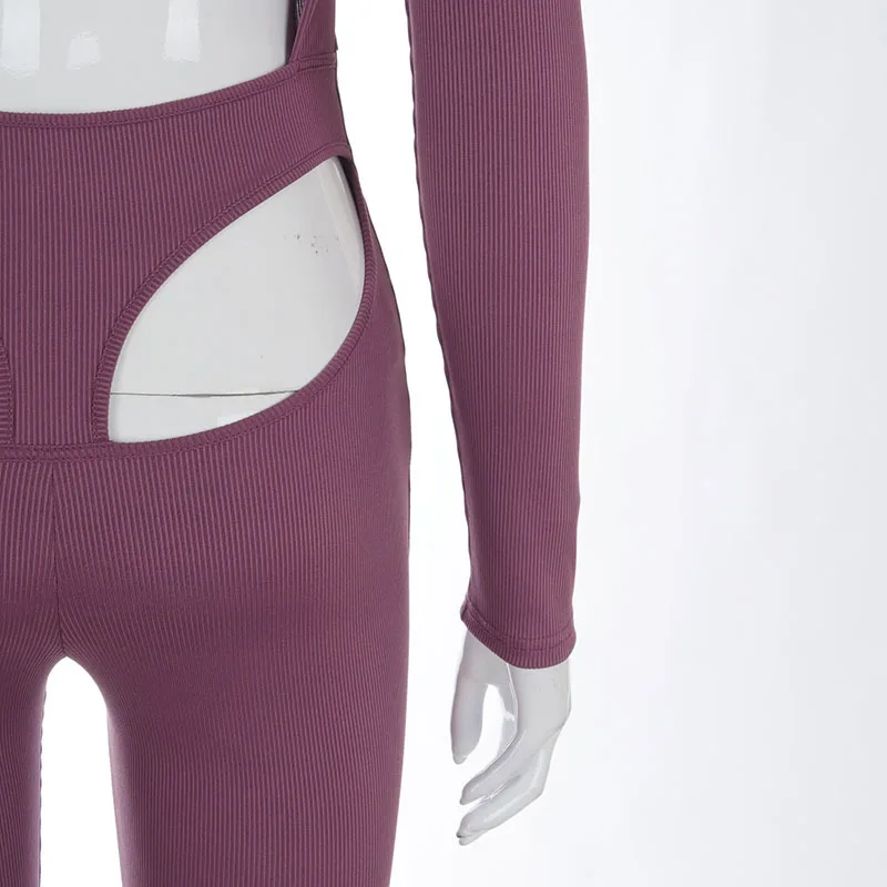 

BOOFEENAA Purple Sexy Open Back Long Sleeve Wide Leg Jumpsuit Women Elegance Spring 2021 Party Club Outfits for Women C85-CC38