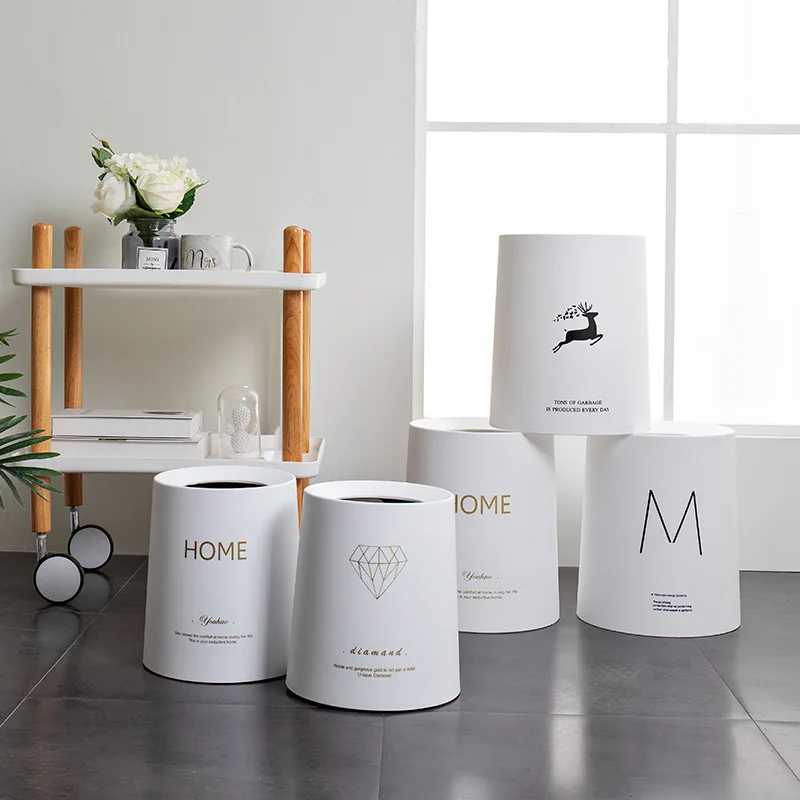 Двухслойная мусорная корзина пластиковая матовая без крышки для хранения бумаги