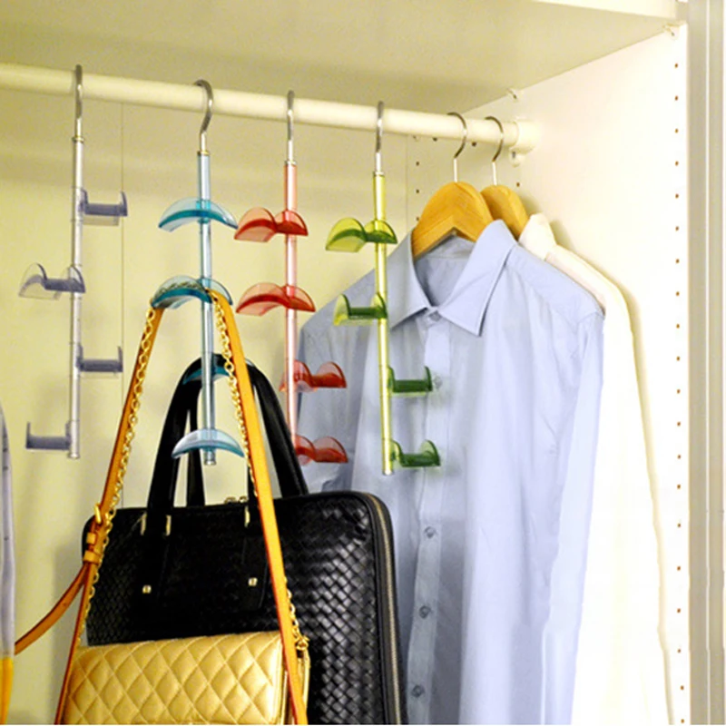 

Hanging Handbag Closet Organizer Purse Storage Hanger with 4 Hooks Hat Bag Strap Belt Clothes Rack Wardrobe Organizer Buckle