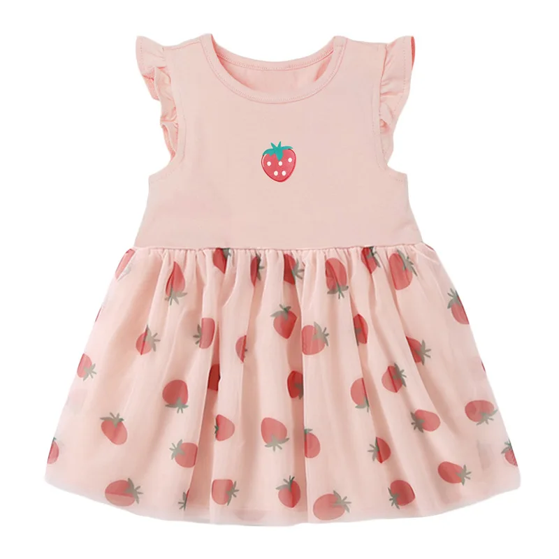

Платья для девочек; Коллекция 2021 года; Летняя детская одежда для маленьких девочек; Хлопковое платье с принтом клубники для малышей; Vestiods; По...