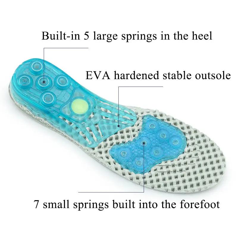 Silicone Gel Insoles EVA Spring Cushioning Shoe Pad Arch Support Sport Shoes Built-In Shock Absorption Spring Sole Insert Insole