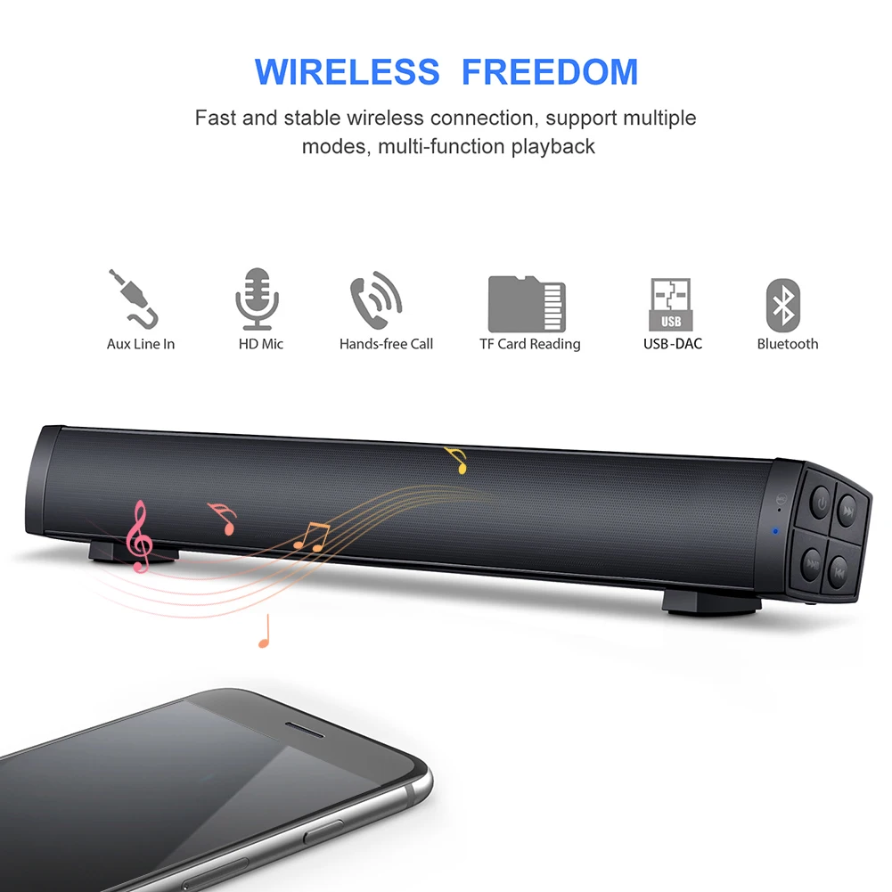 

Домашняя аудиоколонка с Bluetooth и пультом дистанционного управления, универсальный ТВ-компьютер, Bluetooth-динамик, стерео, беспроводной настольн...