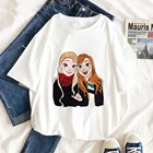 Женская футболка с забавным принтом Снежной королевы, Эльзы, королевы Анны, футболка в стиле хип-хоп, летние повседневные футболки с круглым вырезом для девочек, модные свободные футболки