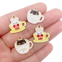 15pcs cute cartoon bowknot rabbit black cat coffee cup enamel alloy charms necklace bracelet diy jewelry making accessories