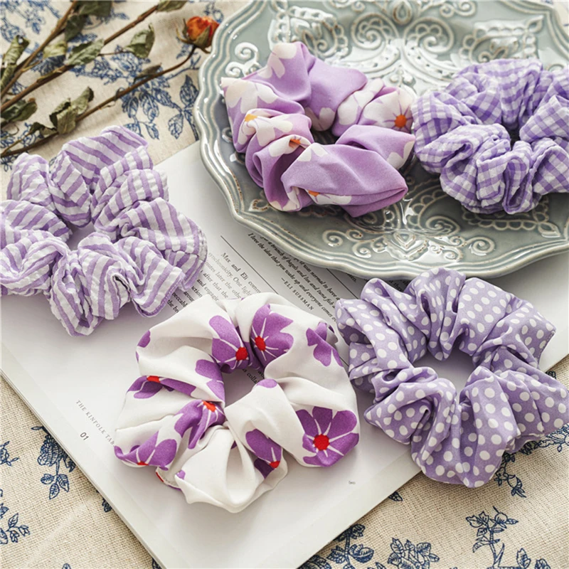 

Purple Series Scrunchie Korean Style Elegant Colorful Plaid Striped Hair Rubber Bands Headwear for Women Girl Hair Accessories