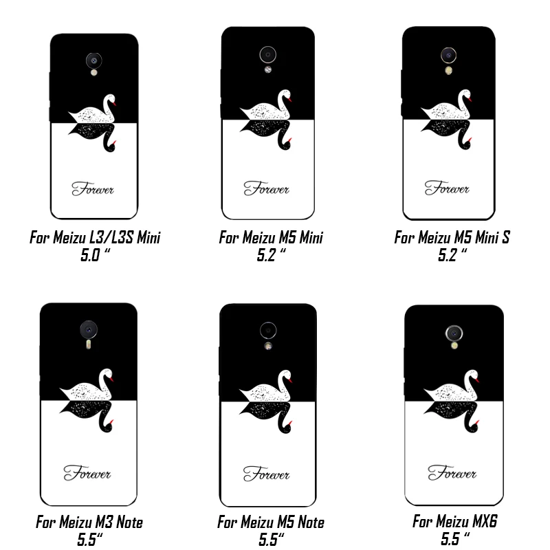 Черный мягкий ТПУ чехол для телефона Meizu M5 M5S M3 Mini Pro 5 6 Plus Meilan Note с рисунком