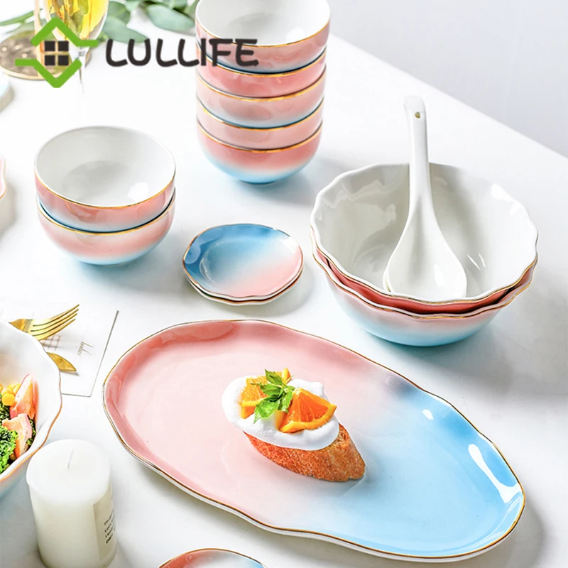 Золотые керамические тарелки с инкрустацией 10/12 дюймов наборы посуды и тарелок