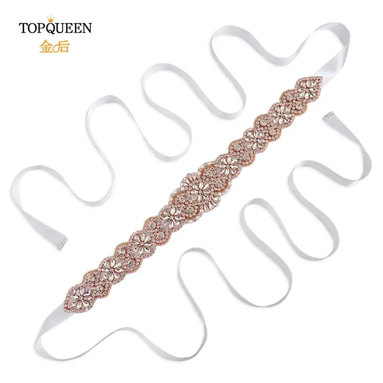 White TOPQUEEN S161B-RG, розовое золото, свадебный пояс, стразы, стразы, пояс для свадебного платья - Цвет: White