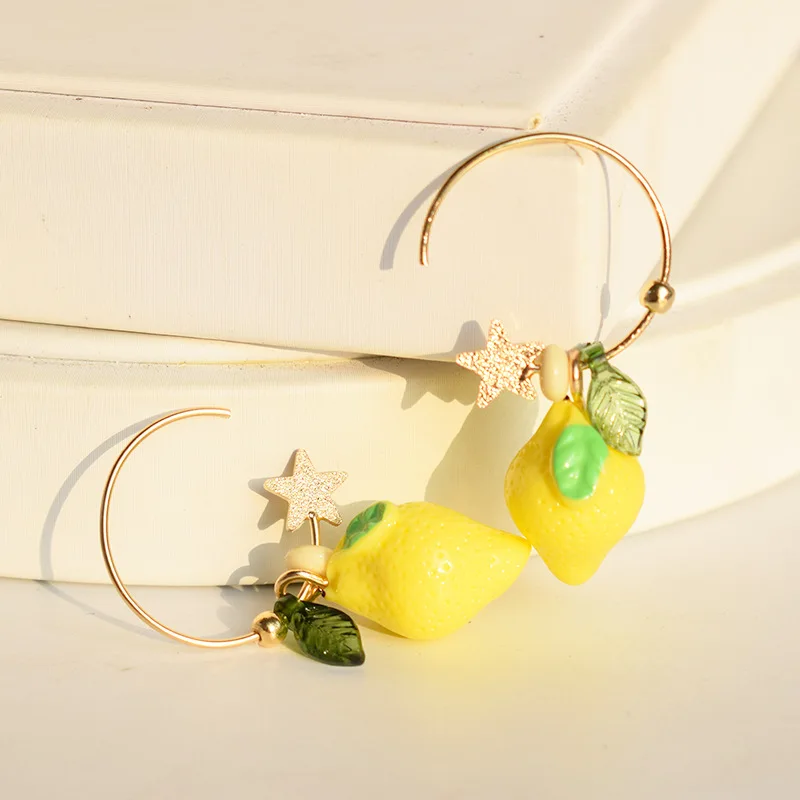 2019 корейские летние лимонные серьги для женщин милые звезды листья фрукты