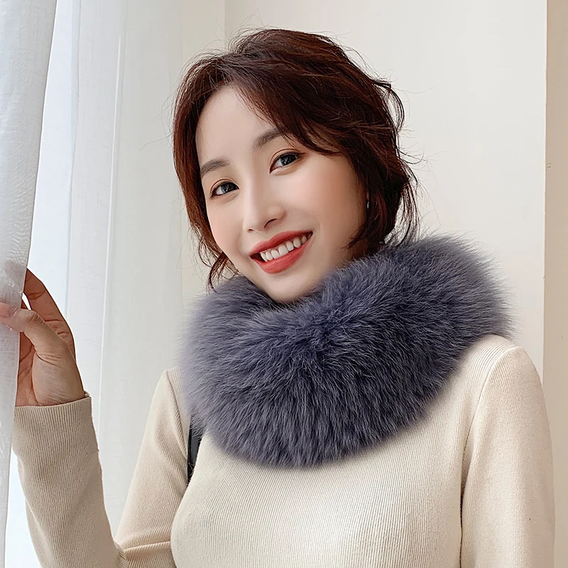 Lantafe зимний шарф из лисьего меха женский стрейч воротник натуральный мех зимние