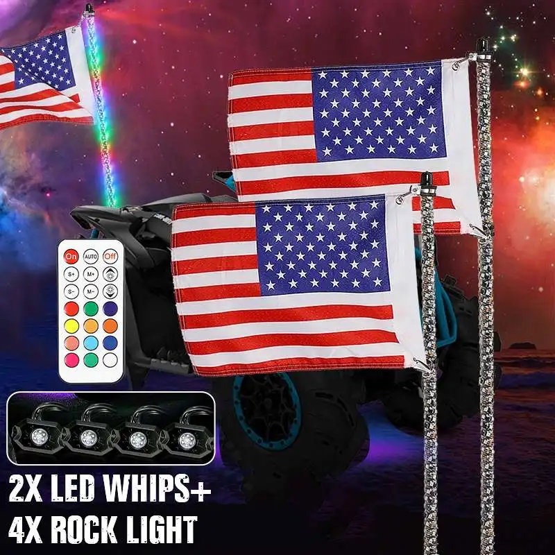 

1Set 2X3FT LED Whip Light 12V RGB Bendable Remote Control IP67 Multi-color Super Bright Flagpole Lamp Light for SUV ATV UTV RZR