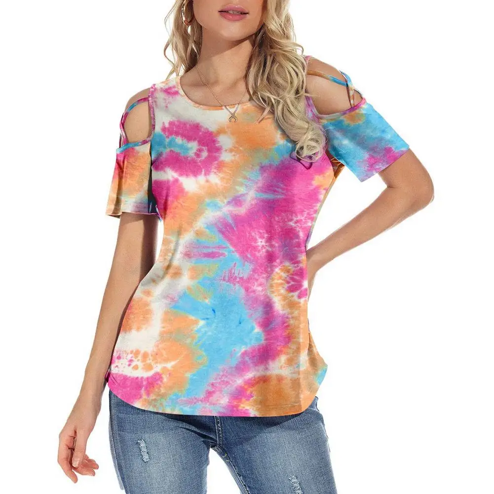 Футболка женская с коротким рукавом пикантный окрашенный Топ Повседневная