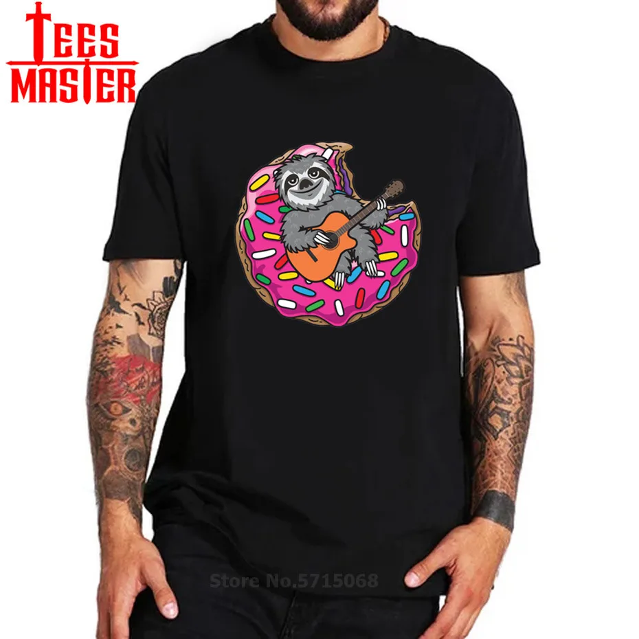 Футболка Ленивец Пончик гитара Забавный дизайн любит играть на гитаре новая