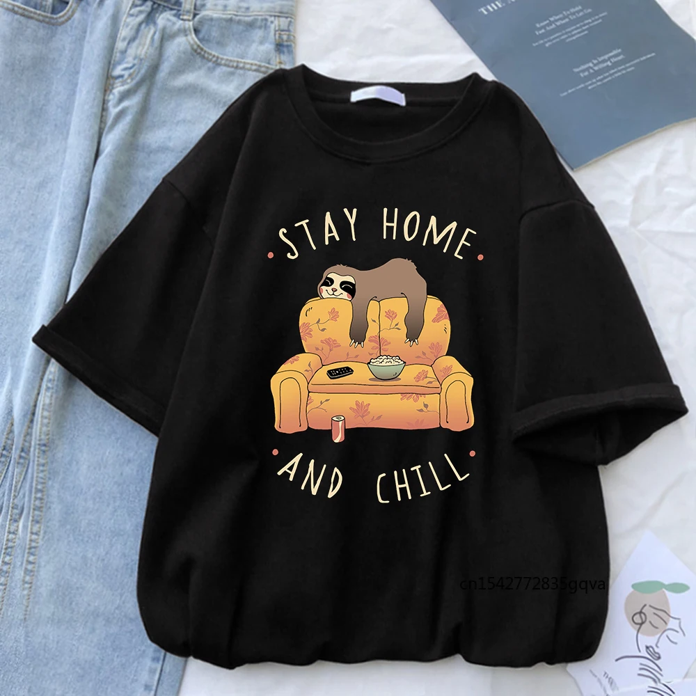 

Stay Home And Chill Creative Print Short Sleeve Women Shirt Breathable Streetwear Women Shirts High Quality Cute Women Clothes