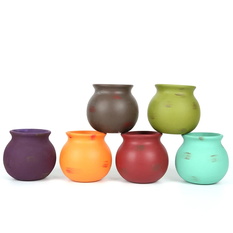 

6PCS Mini Color Flowerpot Rope String Cylinder Succulent Ceramic Hanging Bowl Basket Wall Hanging Garden Flower Pot