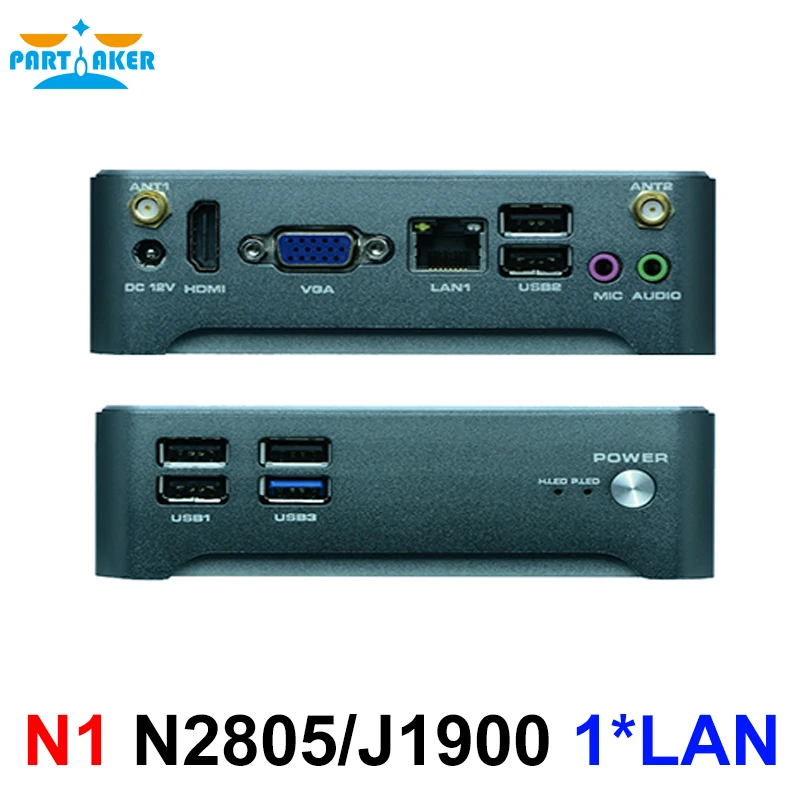 Мини-компьютер без вентилятора Partaker N1 Windows 10 Intel J1900 N2805 i5 4210Y Nano Nuc двойной Lan HDMI VGA VESA