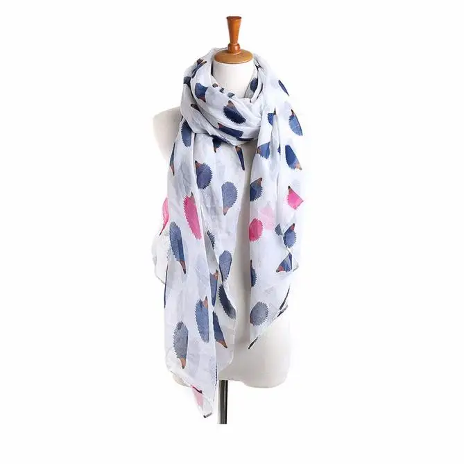 Женский милый шарф с рисунком ежа Женская Повседневная Длинная Солнцезащитная