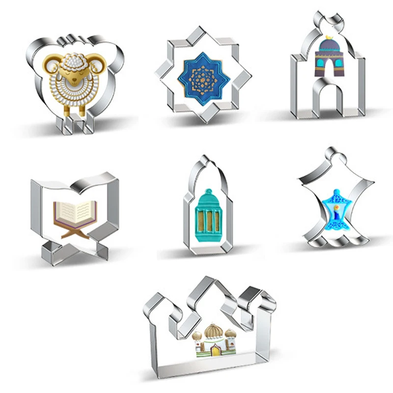 

Eid Mubarak Stainless Steel Biscuit Cake Mold Castle Church Cookies Cutting Mould Ramadan Kareem Islamic Party Decor Baking Tool