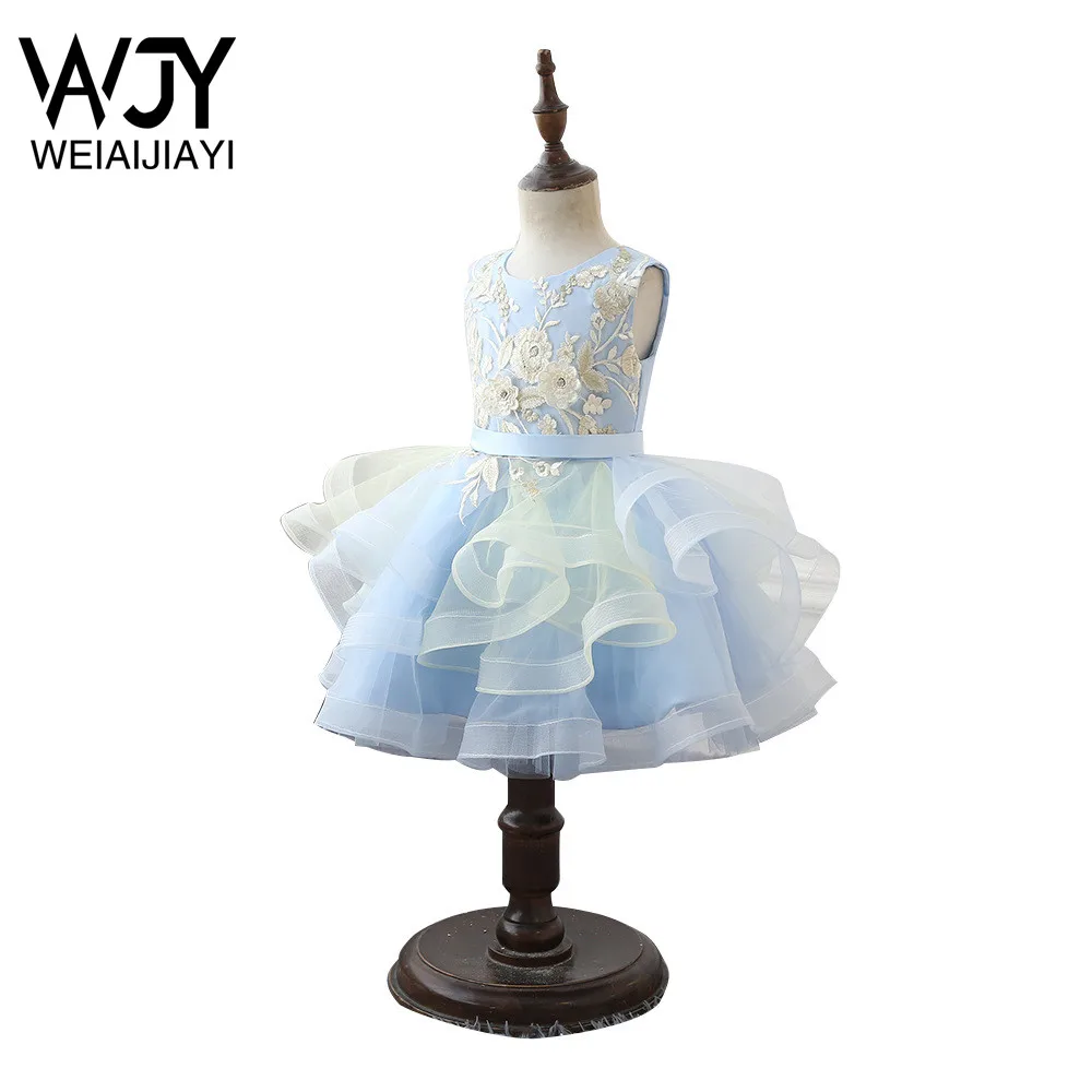 

Lovely Girl Tiered Organza Puffy Skirt Knee Length Sleeveless Birthday Christmas Dresses Wedding Party Flower Girl Dress Cheap