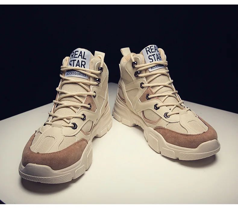 

Shoes men spring daddy shoes men's high-top canvas shoes tooling sports shoes desert increased shoes men's Martin boots men