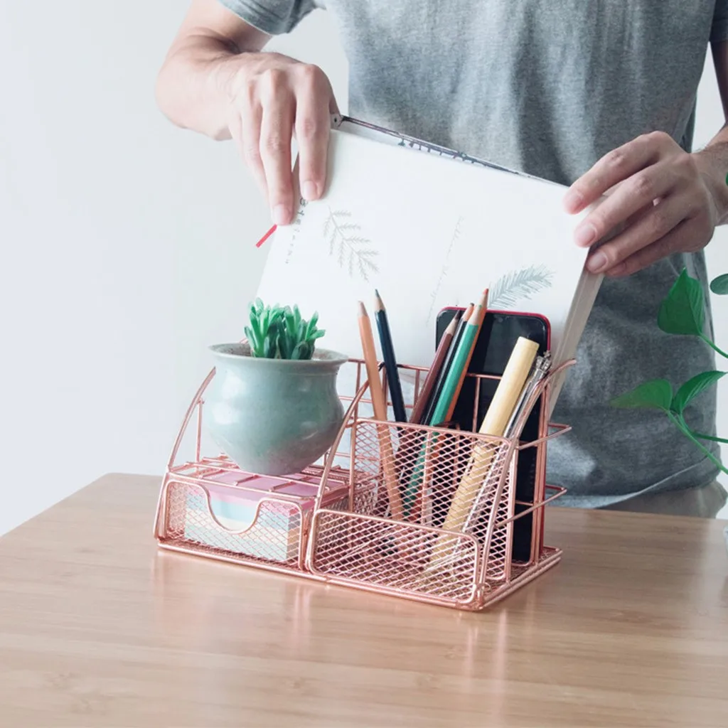

1PCS Rose Gold Desktop USEFUL Organizer Shelf Rack Mesh Office Supplies Accessories with Drawer for Home Desktop home decoration