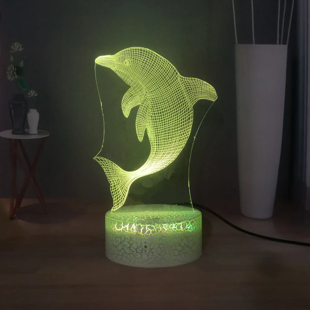 Улыбающиеся ангел животных настольная лампа Дельфин океан 3D USB сенсорный