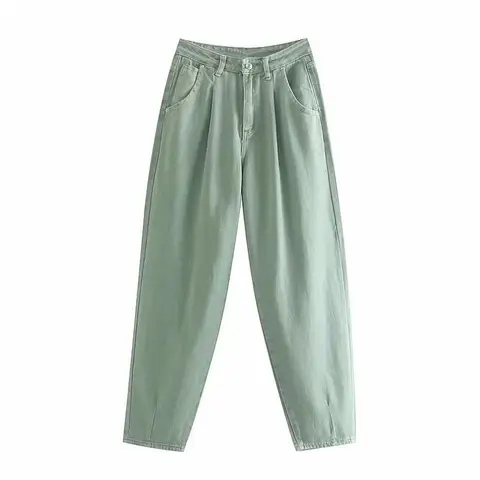 Женские Мешковатые брюки catonATOZ 2248, зеленые плиссированные джинсы для мам, свободные джинсы с высокой талией, брюки-бойфренды, повседневные брюки