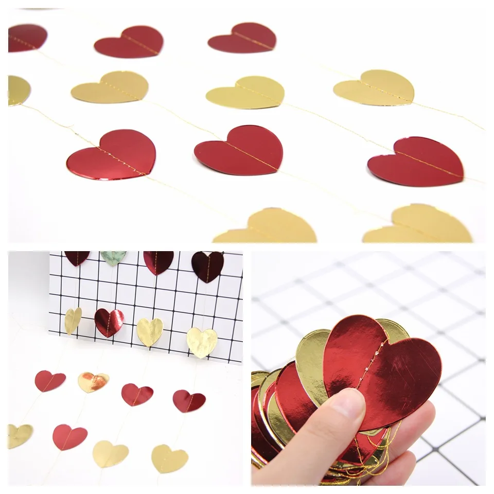 2m love sequins pull flower wedding birthday party string chain heart ornaments home accessories supplies background decoration |