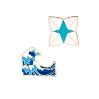 summer ocean cartoon blue waves enamel pins buckle starfish metal brooches coat bag pin badge sea jewelry gift for kids girl boy