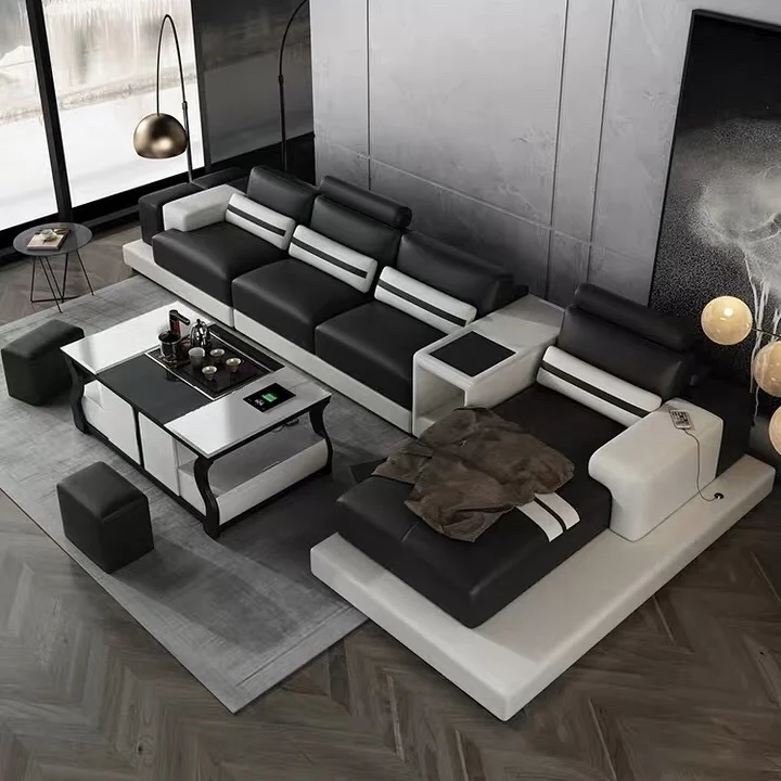 Новый дизайн оптовая цена мебель для гостиной угловой кожаный диван|Диваны