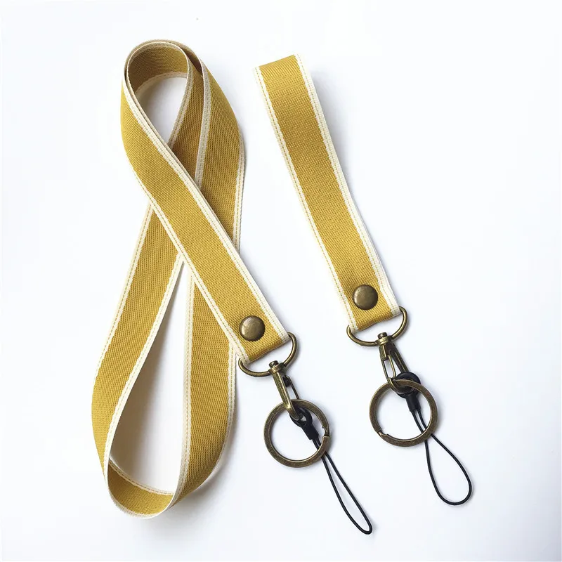 

2Pcs 2.5cm width woven cotton Fabric neck lanyard and wrist strap with string and keyring