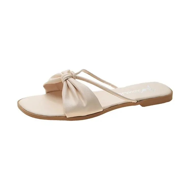 

Slippers Casual Flat Shoes Female Slipers Women Butterfly-Knot Slides Luxury Soft 2021 Rubber Summer Butterfly-knot PU Basic