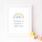 Чтение-всегда хорошая идея, цитата, плакат, принты, Декор, Радужный знак, Образовательное настенное искусство, Картина на холсте