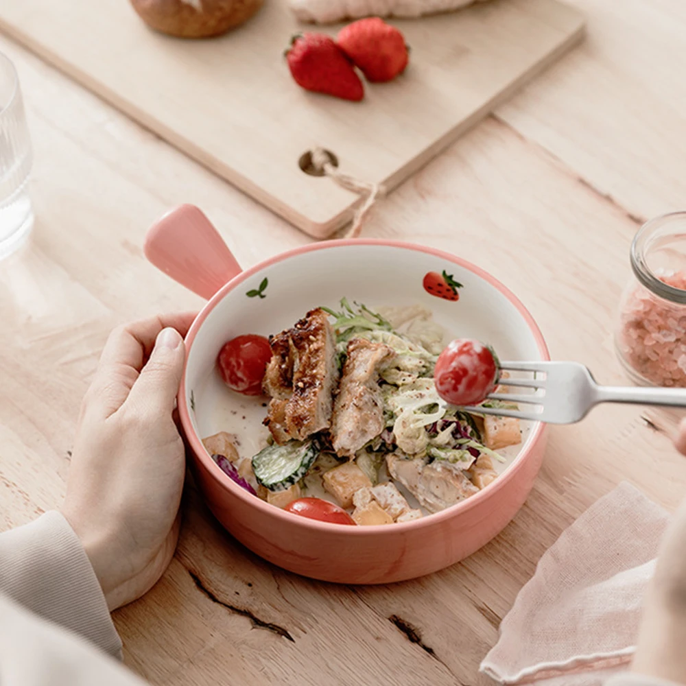 Салатная чаша чаши для супа с ручками 600 мл керамические узором клубники столовые