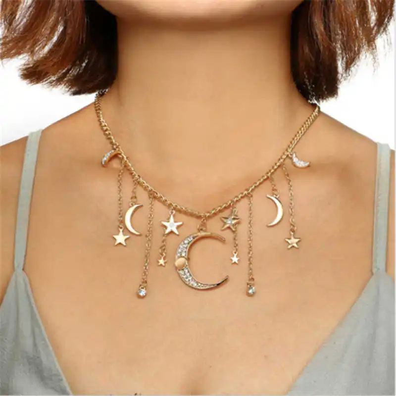 

Chic Star Jewelry Crystal Choker Pendant Multilayer Necklace Moon Women's Chain