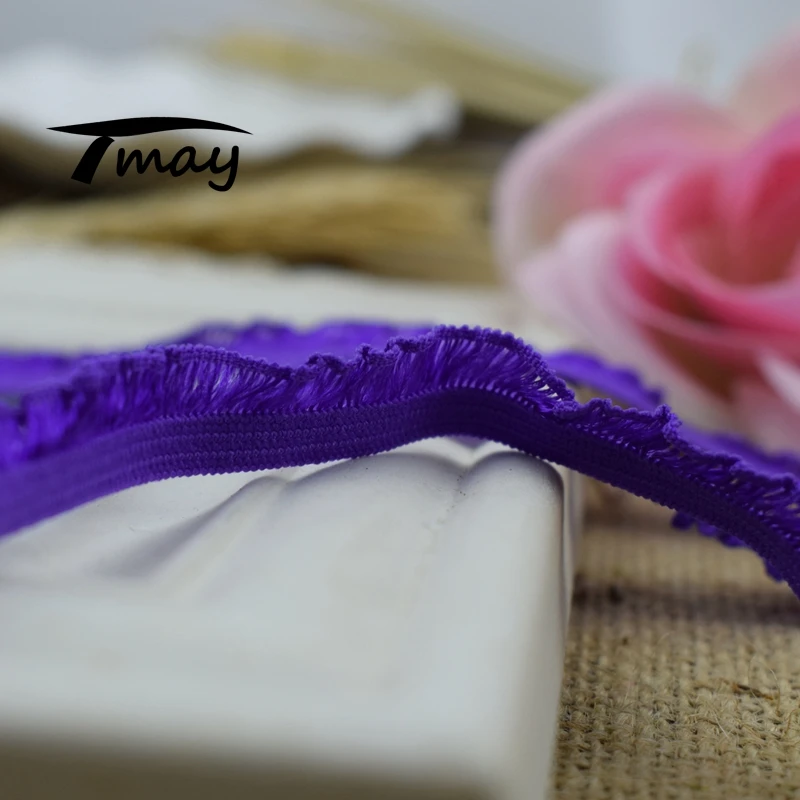 Кружевная ткань с оборками #1654 фиолетово-черного цвета 8 ярдов/партия эластичные