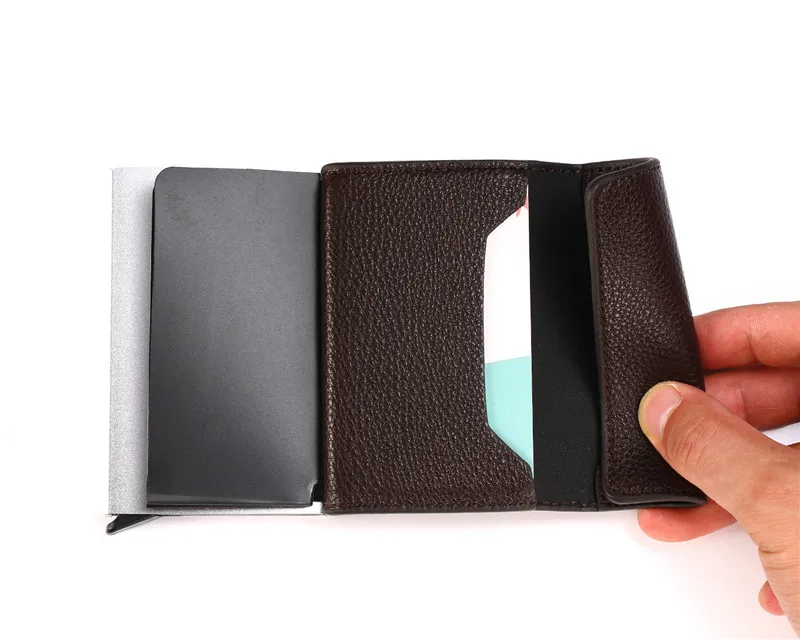 BISI GORO RFID Кошелек Мягкий кожаный чехол для карт информация маленький бумажник протектор безопасности клатч всплывающий держатель для карт алюминиевая коробка
